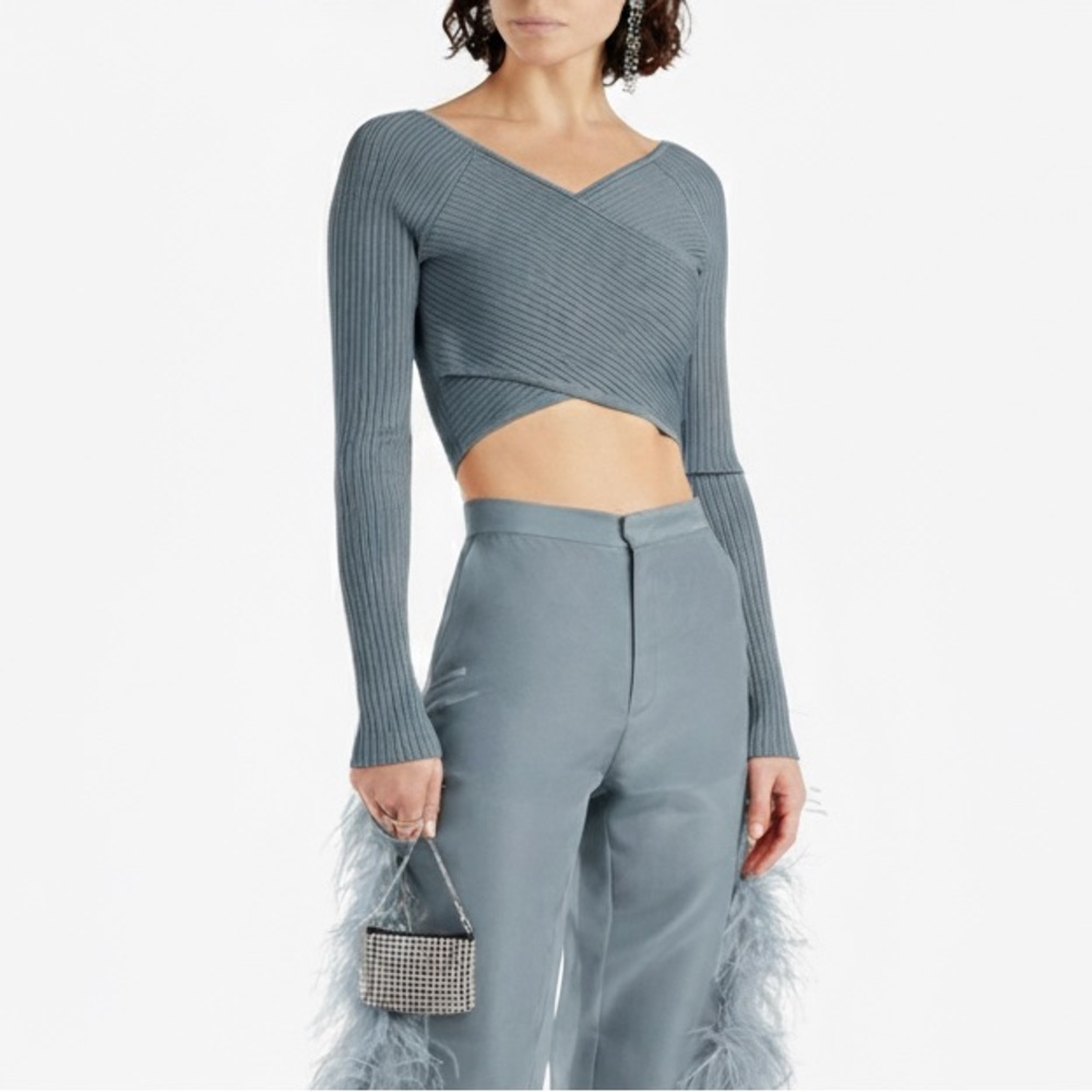 LAPOINTE Ribbed Knit Surplice Crop Top M